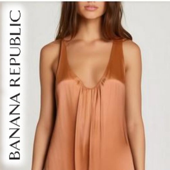 NWOT Y2K Banana Republic Sleeveless Drapey Top Shirred Plunging V-Neck in Coral - Picture 1 of 16